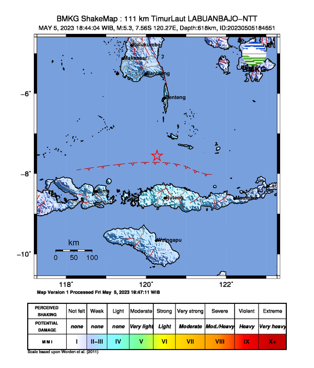 Gempa Bumi Magnitudo 5.3 Guncang Perairan Flores dan Selayar Petang Tadi