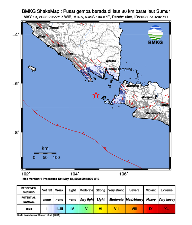 Gempa Magnitudo 4.6 Guncang Selat Sunda pada Sabtu Malam