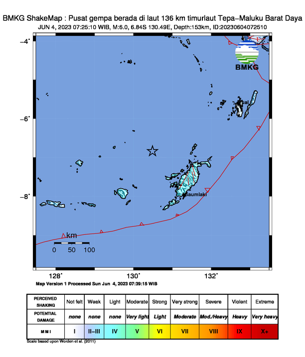 Gempa bumi Magnitudo 6 Terjadi Pagi Ini di Perairan Saumlaki