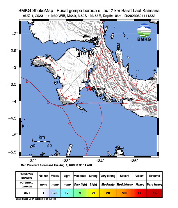 Peta Gempa Dirasakan