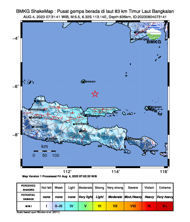 Peta Gempa Dirasakan