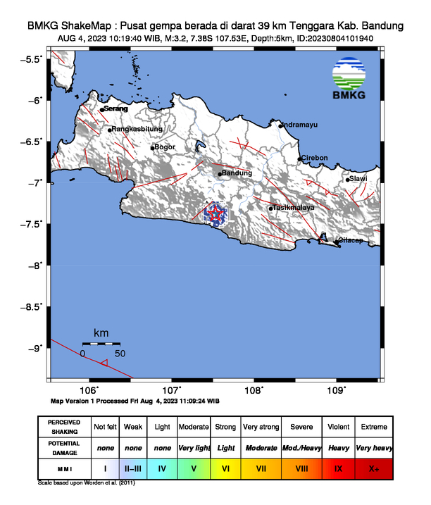 Peta Gempa Dirasakan