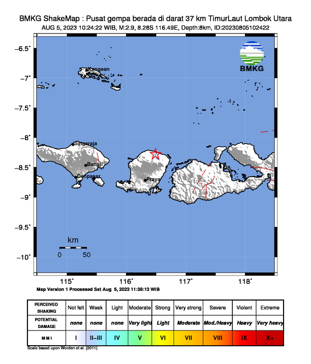 Peta Gempa Dirasakan