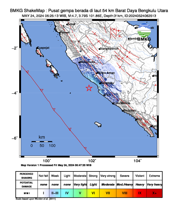 Peta Gempa Dirasakan
