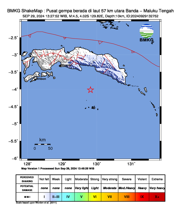 Peta Gempa Dirasakan