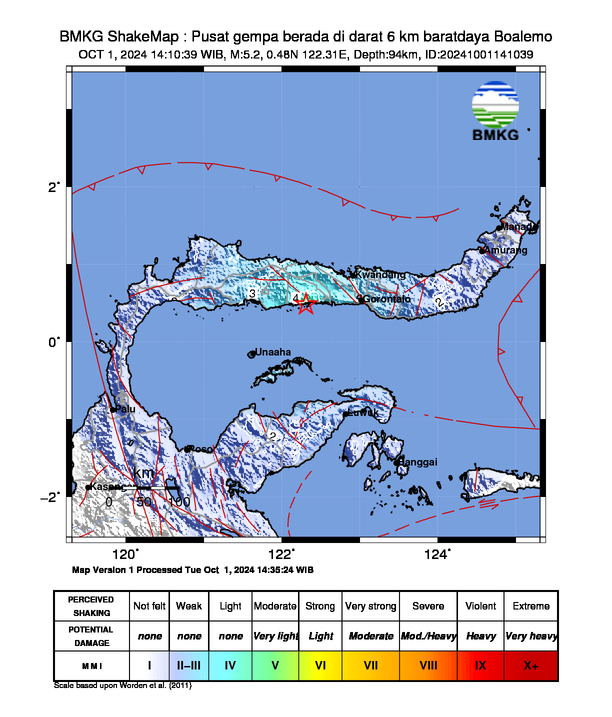 Peta Gempa Dirasakan