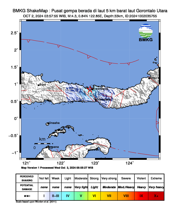 Peta Gempa Dirasakan