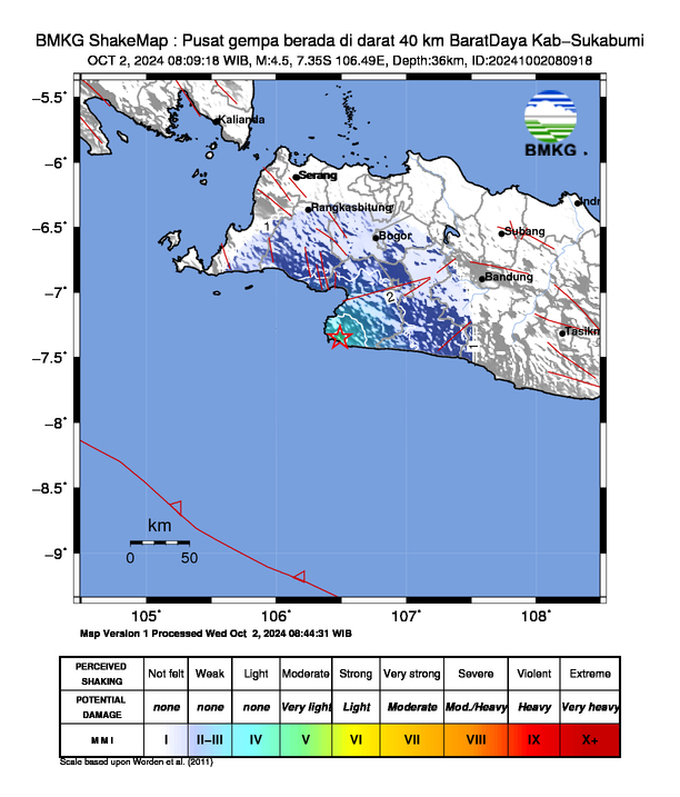 Peta Gempa Dirasakan