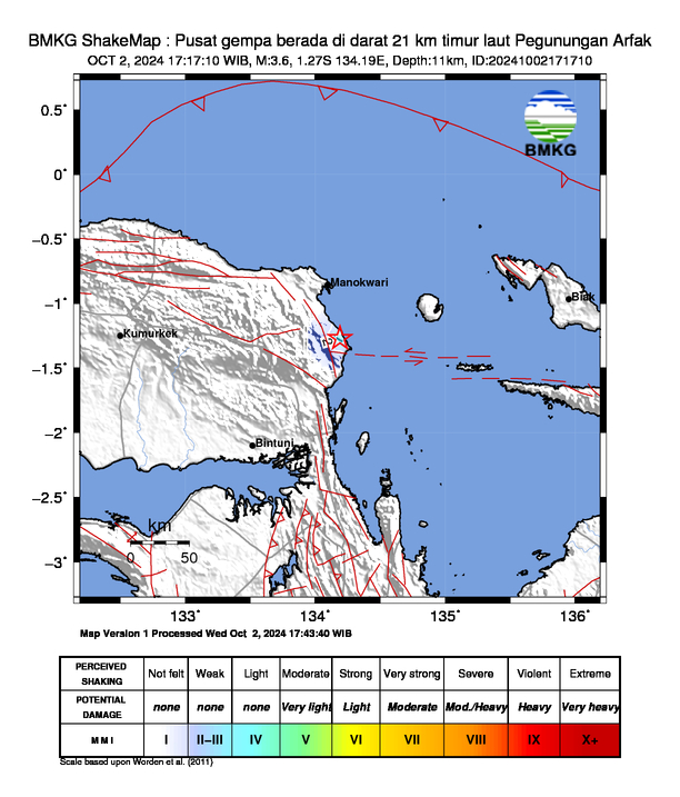 Peta Gempa Dirasakan