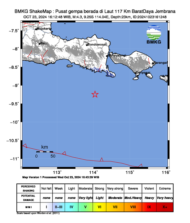 Peta Gempa Dirasakan