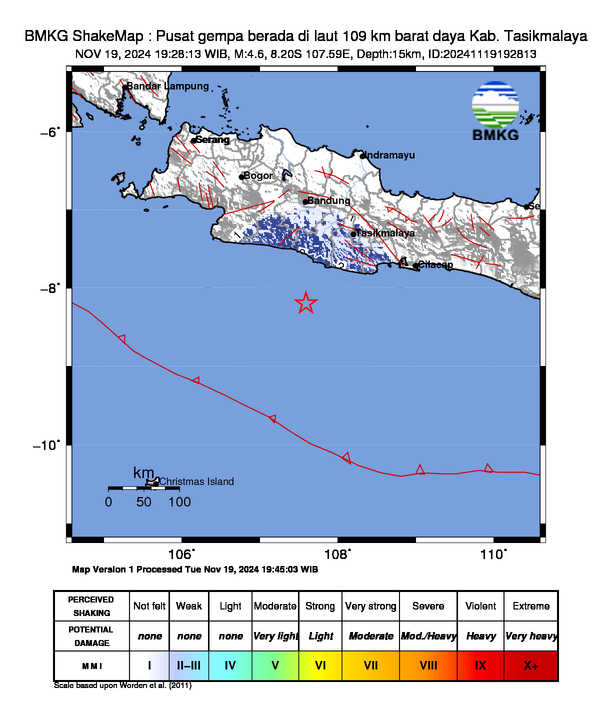 Peta Gempa Dirasakan