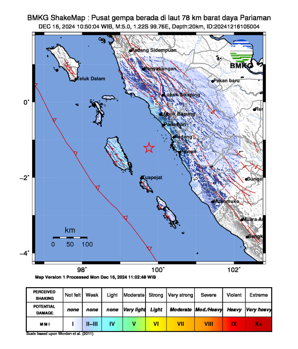 Peta Gempa Dirasakan